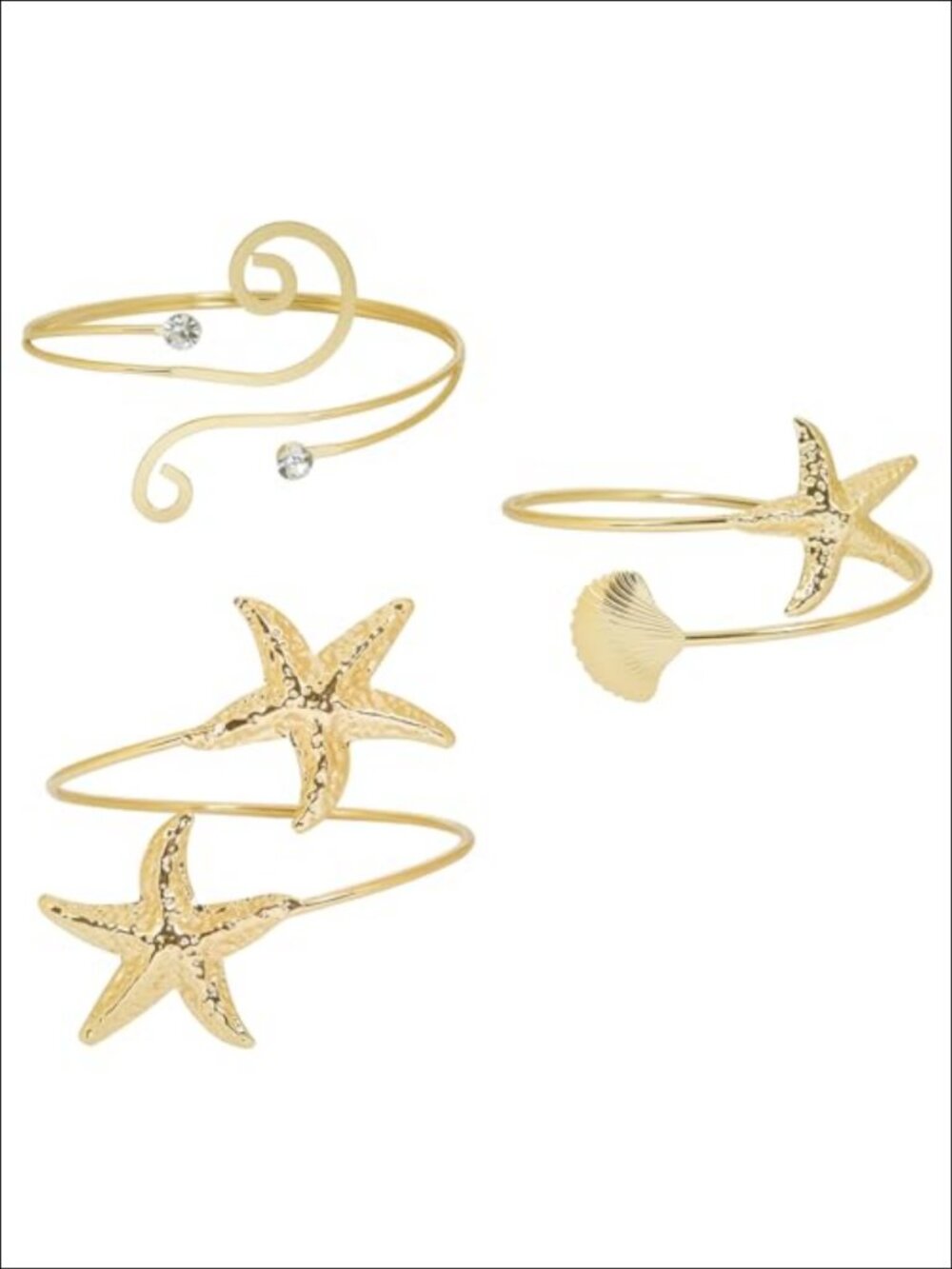 Gold Tone Arm Cuff Set Adjustable Boho Bracelets 3 Pc